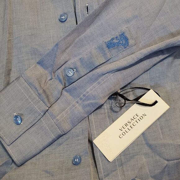 NWT Versace Collection Camicia Trend Dress Shirt Cotton blue 15/38 - Picture 8 of 9
